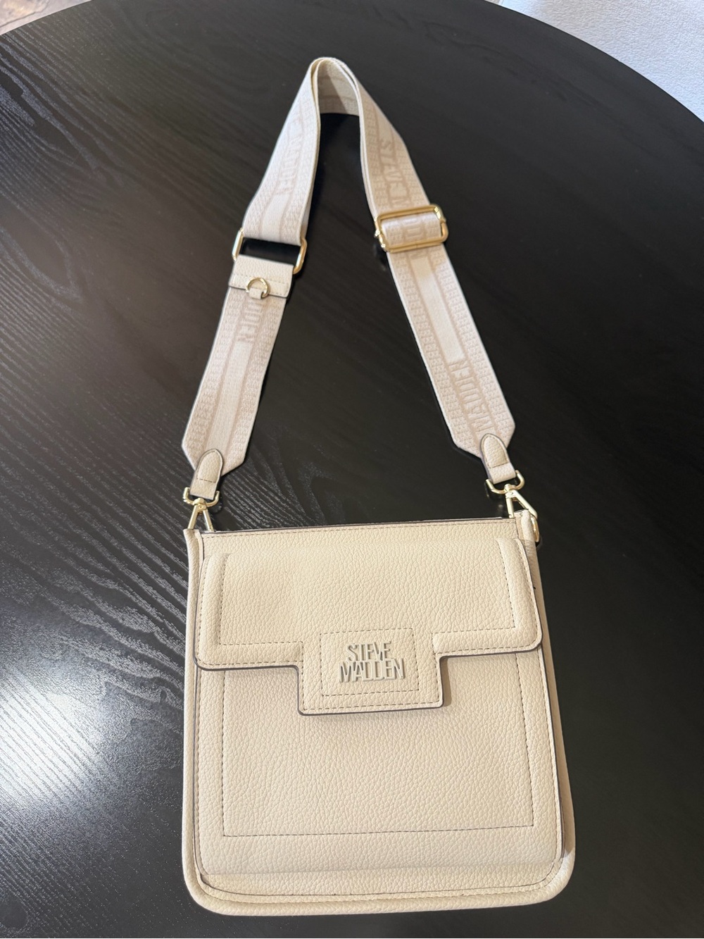 Steve Madden Cream Leather Crossbody with Adjustable Strap